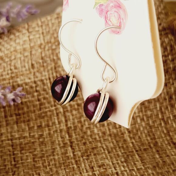 Purple Quartz Stone Dangle Earrings, Silver-Plated Wire Wrapped Earrings - Picture 7 of 9